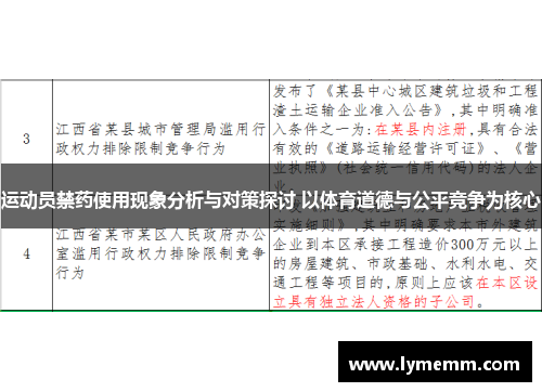 运动员禁药使用现象分析与对策探讨 以体育道德与公平竞争为核心