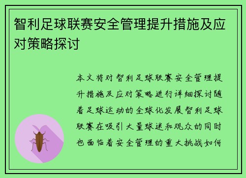 智利足球联赛安全管理提升措施及应对策略探讨